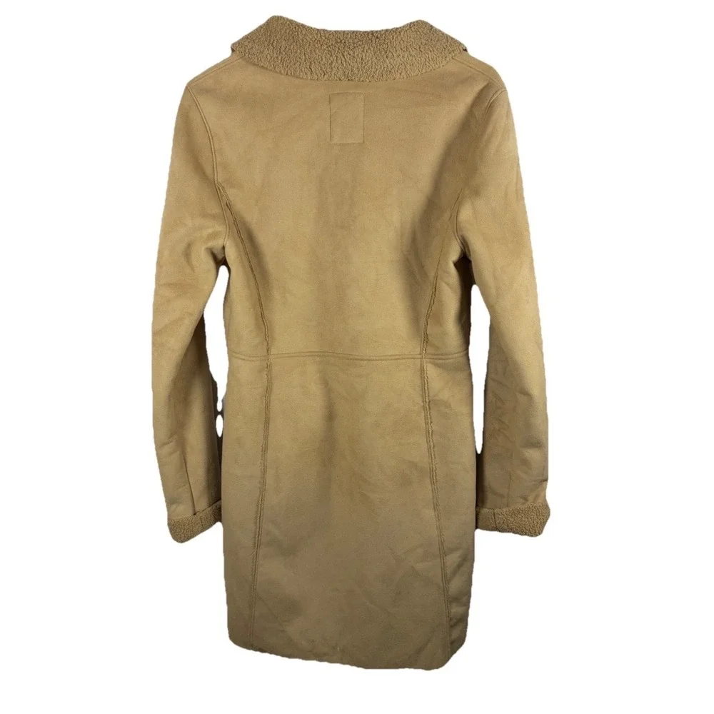 Vintage Y2K Old Navy Trench Coat Jacket Faux Suede Sherpa Lined Sz M Penny Lane - Picture 2 of 13